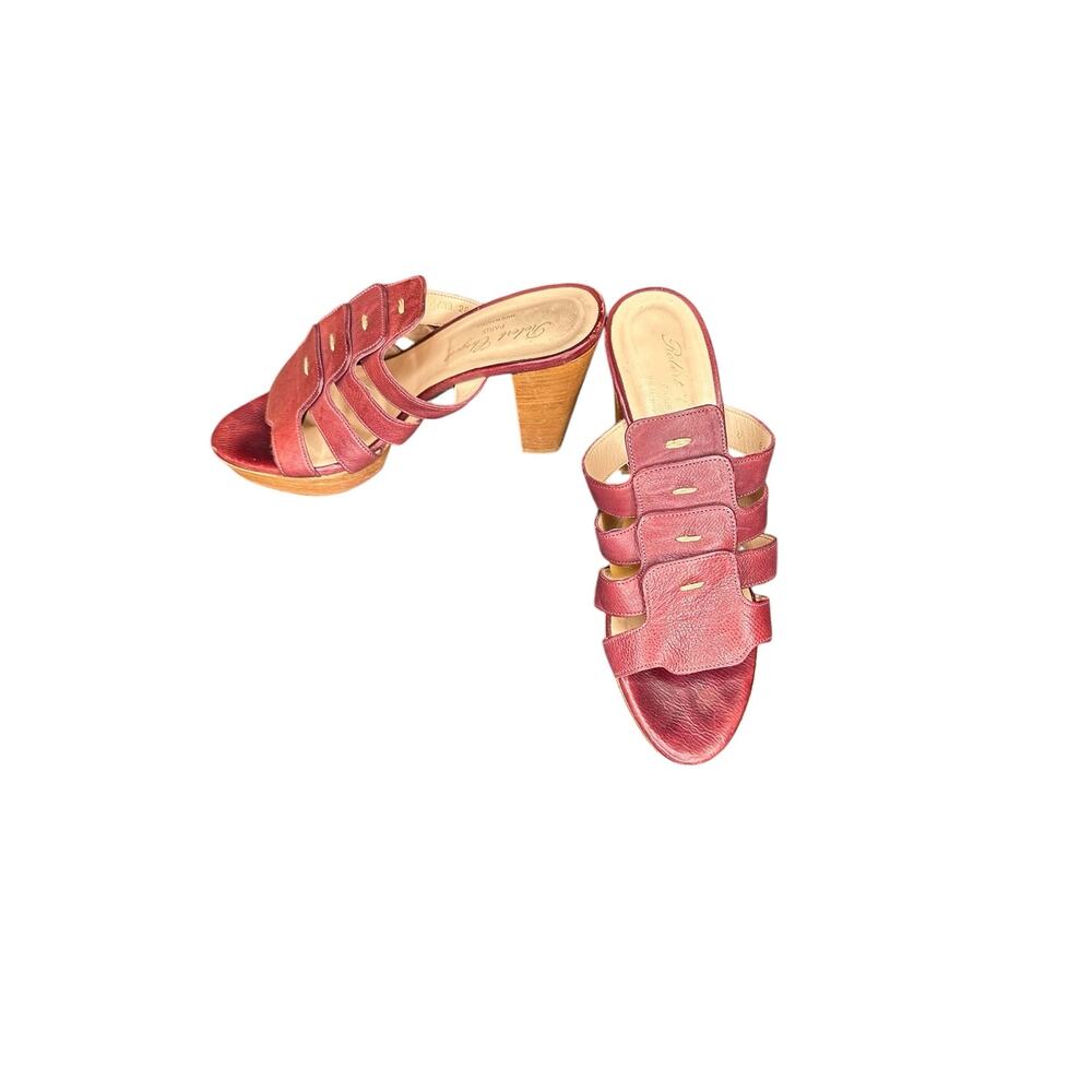 Robert Clergerie Burgundy Leather Cut Out Slip On Open‎ Back Heels Size 8